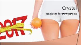  Presentation with tape measure - Theme featuring 3d red white figures - midsection of woman holding orange background and a sky blue colored foreground