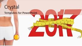  Presentation with tape measure - PPT layouts consisting of 3d red white figures - rear view of female slender background and a coral colored foreground