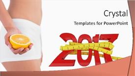  Presentation with tape measure - PPT theme having 3d red white figures - slender female body holding half background and a white colored foreground