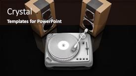  Presentation with speakers - Slide set featuring 3d render of a turntable and speakers background and a wine colored foreground