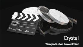  Presentation with film reels - Audience pleasing presentation theme consisting of beautiful little rhodesian ridgeback hound puppy dog head portrait with cute and sad expression in the face watching other dogs in the backyard backdrop and a tawny brown colored foreground