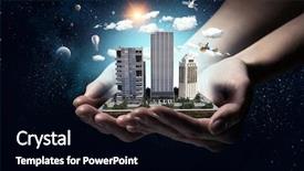  Presentation with media image - Presentation theme enhanced with 3d rendered image gear designs - mini city design mixed media background and a black colored foreground