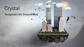  Presentation with ho chi minh city - Theme with 3d rendered image gear designs - mini city design mixed media background and a  colored foreground