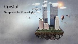  Presentation with design - Amazing presentation design having 3d rendered image gear designs - mini city design mixed media backdrop and a  colored foreground