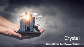  Presentation with design - Amazing slide deck having 3d rendered image gear designs - mini city design mixed media backdrop and a  colored foreground