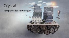  Presentation with ho chi minh city - Slide set featuring 3d rendered image gear designs - mini city design mixed media background and a  colored foreground