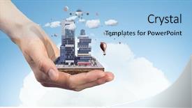  Presentation with design - Colorful slides enhanced with 3d rendered image gear designs - mini city design mixed media backdrop and a  colored foreground