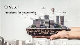  Presentation with ho chi minh city - Beautiful presentation featuring 3d rendered image gear designs - mini city design backdrop and a  colored foreground