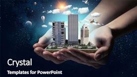  Presentation with design - Theme consisting of 3d rendered image gear designs - mini city design background and a  colored foreground