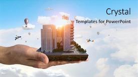  Presentation with urban neighborhood community development - Presentation theme having 3d rendered image gear designs - urban construction development mixed media background and a  colored foreground