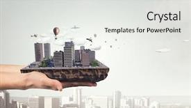  Presentation with urban economy development - Presentation theme featuring 3d rendered image gear designs - urban construction development mixed media background and a  colored foreground