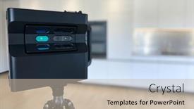  Presentation with desktop - Slide deck having 3d-rotating-camera-inside background and a soft green colored foreground