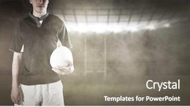  Presentation with color powder - Presentation theme having 3d rugby player holding a rugby ball against splashing of yellow color powder background and a gray colored foreground