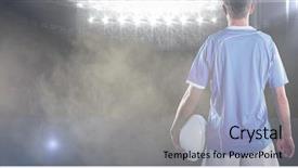  Presentation with color powder - PPT theme consisting of 3d rugby player holding a rugby ball against splashing of yellow color powder background and a light blue colored foreground