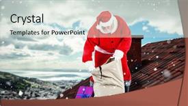  Presentation with santa claus holding scroll paper - Audience pleasing PPT theme consisting of 3d santa claus filling gift backdrop and a  colored foreground