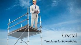  Presentation with taking notes - Amazing slide deck having 3d scaffold - architect taking notes against blue backdrop and a  colored foreground