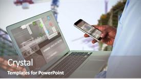  Presentation with phone - Slide deck enhanced with 3d scaffold - businessman using 3d mobile phone background and a  colored foreground