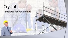  Presentation with inspector - Cool new slide deck with 3d scaffold - digital composite of inspector looking backdrop and a white colored foreground