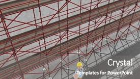  Presentation with scaffolding - Slide deck having 3d scaffold - digital composite of sky view background and a gray colored foreground