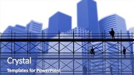  Presentation with scaffolding - Presentation theme featuring 3d scaffold - smiling construction worker holding clipbard background and a ocean colored foreground