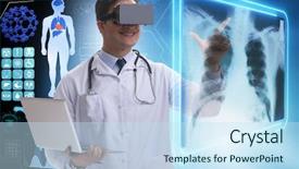  Presentation with scanner - Presentation theme enhanced with 3d scanner - doctor examining x-ray images using background and a sky blue colored foreground