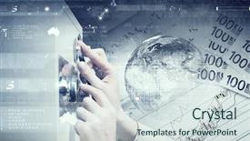  Presentation with scanner - PPT theme with 3d scanner - woman open safe mixed media background and a sky blue colored foreground