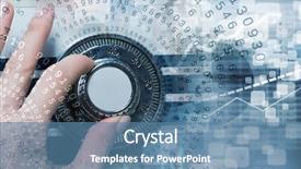  Presentation with safe - Cool new PPT theme with 3d scanner - woman open safe mixed media backdrop and a  colored foreground