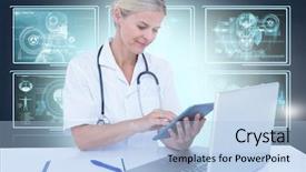  Presentation with basketball female blue - Slide set featuring 3d screens with blue interface background and a light blue colored foreground