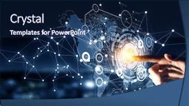  Presentation with media - Colorful PPT layouts enhanced with 3d secure - new media technologies in use backdrop and a navy blue colored foreground