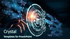  Presentation with media - PPT theme enhanced with 3d secure - new media technologies in use background and a navy blue colored foreground