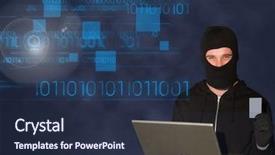  Presentation with hacker - Colorful presentation enhanced with 3d secure card - hacker holding a smartphone backdrop and a navy blue colored foreground