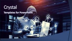  Presentation with security network - Audience pleasing slide deck consisting of 3d secure card - network security and privacy crime backdrop and a  colored foreground