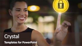  Presentation with security - Presentation theme having 3d secure shopping - digital composite of businesswoman touching background and a tawny brown colored foreground