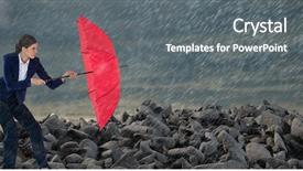  Presentation with wooden cross against the sky - Beautiful theme featuring 3d shield - businesswoman holding red umbrella backdrop and a gray colored foreground