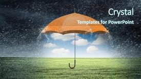  Presentation with umbrella - Audience pleasing PPT theme consisting of 3d shield - color umbrella in sky mixed backdrop and a wine colored foreground