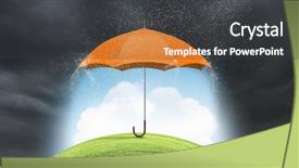  Presentation with umbrella - Beautiful PPT layouts featuring 3d shield - color umbrella in sky mixed backdrop and a dark gray colored foreground