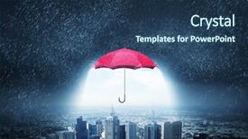  Presentation with shield - Audience pleasing slide deck consisting of 3d shield - color umbrella in sky backdrop and a ocean colored foreground