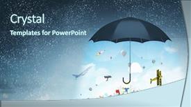  Presentation with shield - Theme consisting of 3d shield - umbrella as weather concept mixed background and a ocean colored foreground