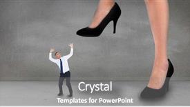  Presentation with step - Slide set having 3d shoe - big business woman trying background and a gray colored foreground