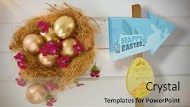  Presentation with easter - Theme with 3d signpost - easter egg hunt sign background and a coral colored foreground