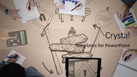  Presentation with cream - PPT theme enhanced with 3d signpost - overhead of business team background and a coral colored foreground