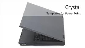  Presentation with laptop - Presentation theme enhanced with 3d simple blank - open laptop on white background background and a  colored foreground