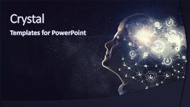  Presentation with media - Beautiful presentation theme featuring 3d sketch - little guy looking backdrop and a wine colored foreground