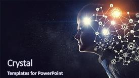  Presentation with media - Slide deck having 3d sketch - little guy looking background and a wine colored foreground