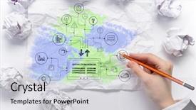  Presentation with sketching - Slide set featuring 3d sketch - woman sketching ideas on paper background and a  colored foreground