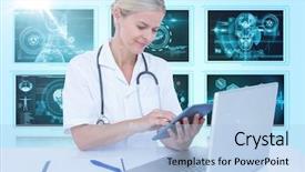  Presentation with basketball female blue - Amazing slide set having 3d skull - female doctor using digital 3d backdrop and a light blue colored foreground