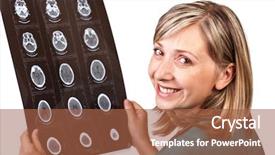  Presentation with new parents doctor - Beautiful presentation theme featuring 3d skull - portrait of caucasian woman doctor backdrop and a  colored foreground