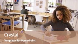  Presentation with heraldic design - PPT layouts enhanced with 3d small people - female designer measuring model background and a coral colored foreground