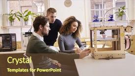  Presentation with design team - Slide deck consisting of 3d small people - team of designers working background and a tawny brown colored foreground