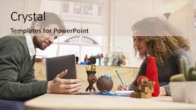  Presentation with creative - Slide deck with 3d small people - two designers having creative meeting background and a lemonade colored foreground